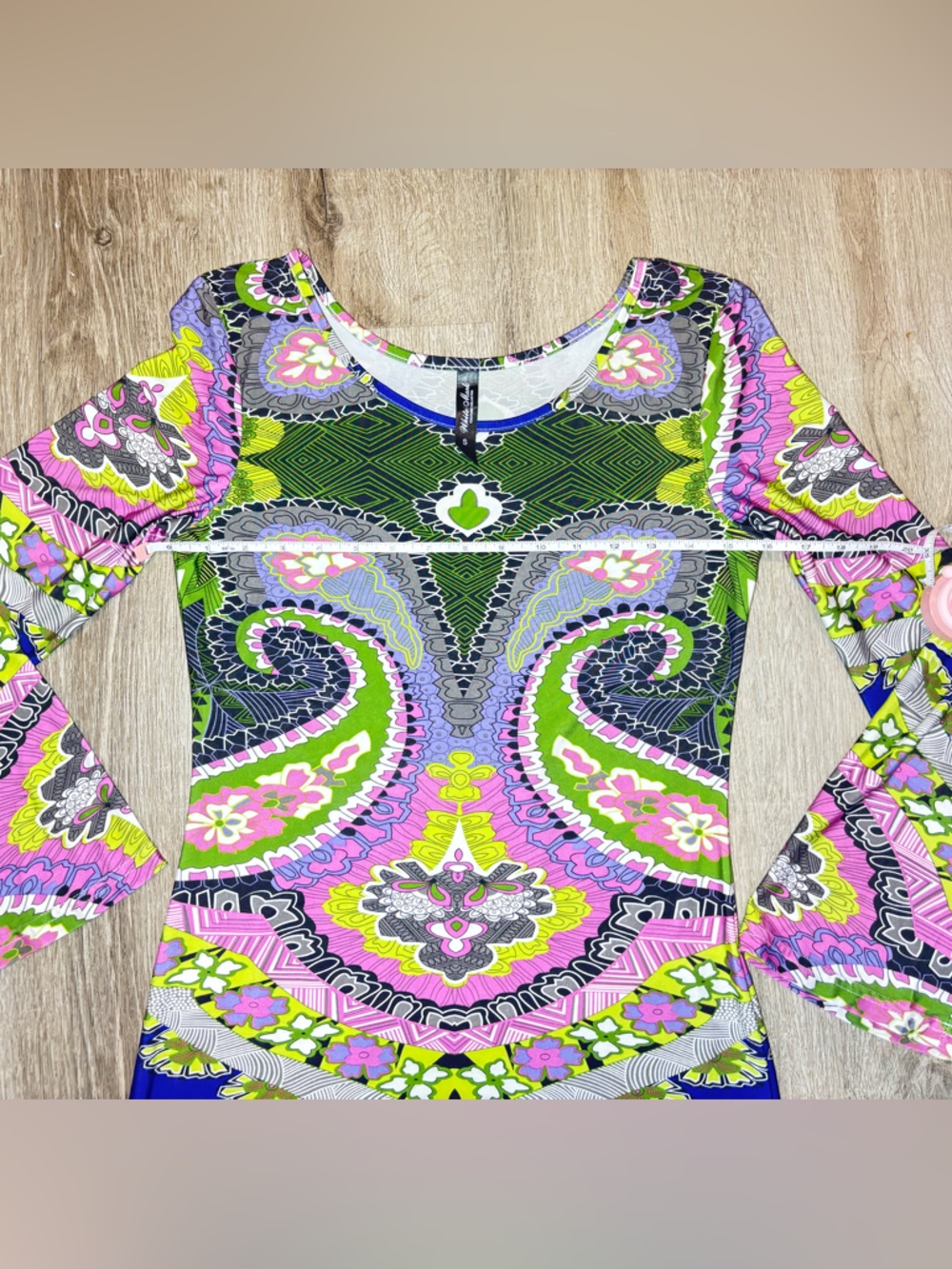 White Mark Couture Collection Blue, Pink & Green Paisley-Print Long Sleeve Dress - Picture 6 of 13